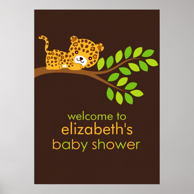 Cute Little Leopard Girl Baby Shower Poster (Framsidan)