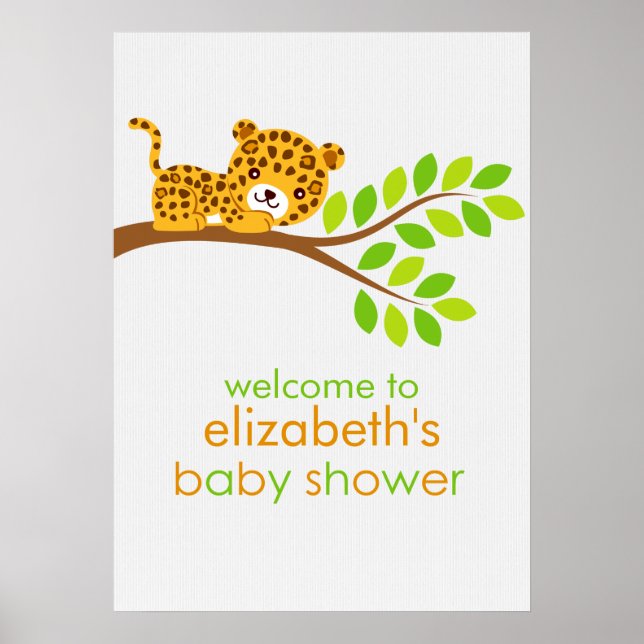 Cute Little Leopard Girl Baby Shower Poster (Framsidan)