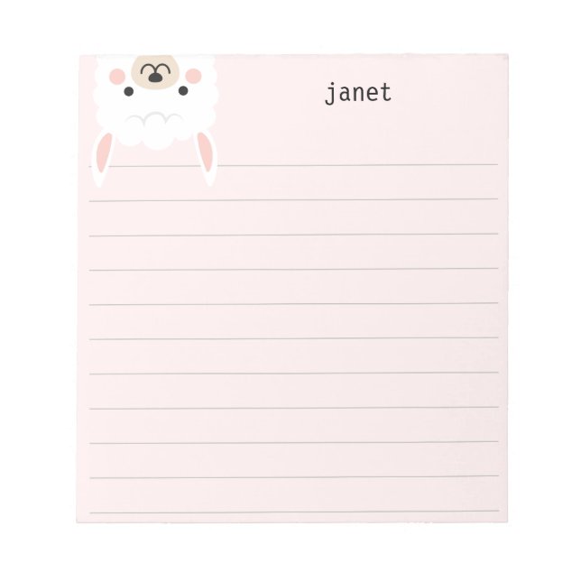 Cute Little Llama, Rosa Personlig Lining Anteckningsblock (Framsida)