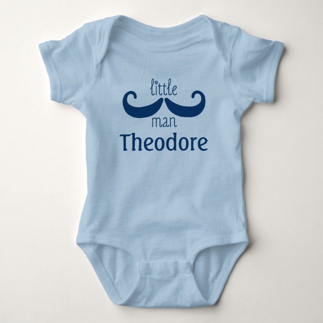 Cute Little Man Mustache Blue Tee Shirt (Framsida)