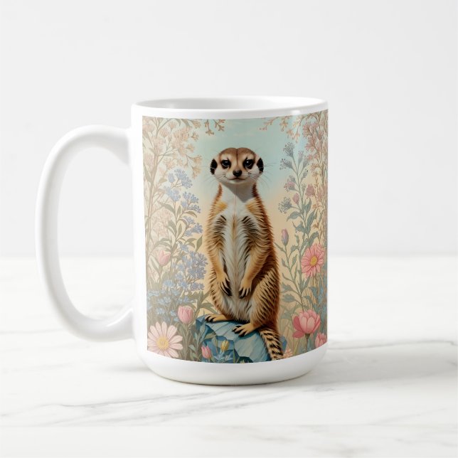 Cute Little Meerkat Pastel Floral Kaffemugg (Vänster)