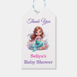 Cute Little Mermaid Baby Shower Thank You Gift Tag Presentetikett