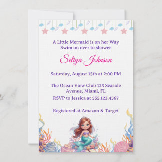 Cute Little Mermaid Under the Sea Girl Baby Shower Inbjudningar