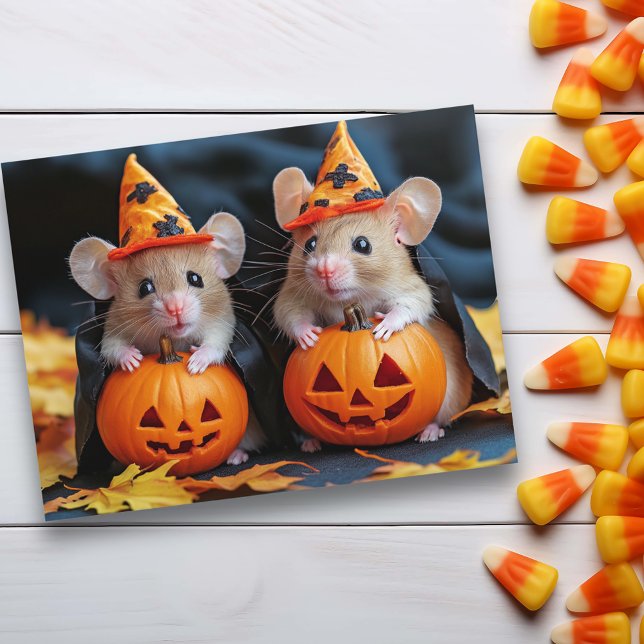 Cute Little Mice Halloween Pumpkins Vykort (Skapare uppladdad)