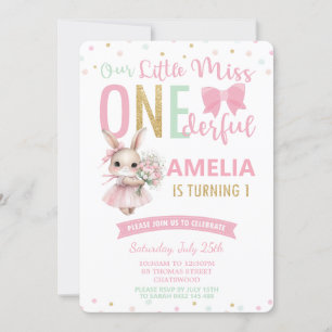 Cute Little Miss ONE001st Birthday Bunny Inbjudningar
