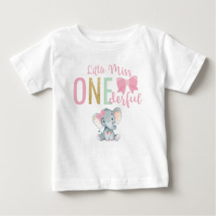 Cute Little Miss ONE00 Elephant 1st Birthday T Shirt