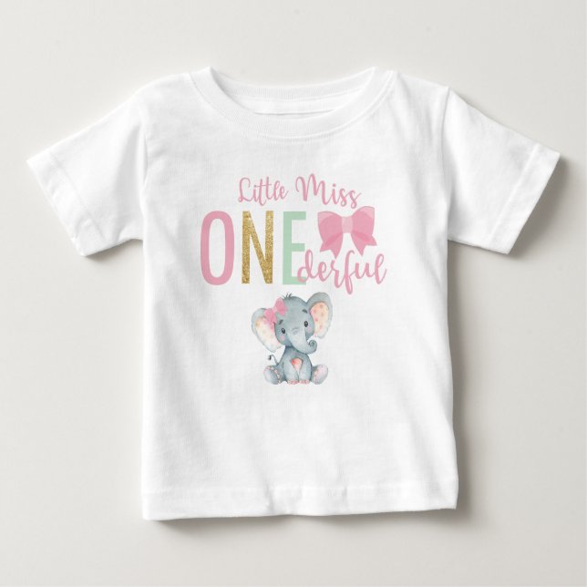 Cute Little Miss ONE00 Elephant 1st Birthday T Shirt (Framsida)