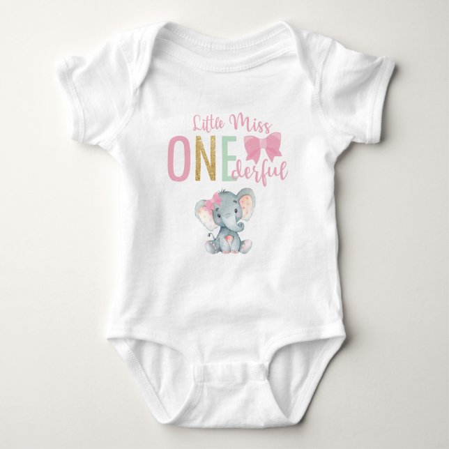 Cute Little Miss ONE00 Elephant 1st Birthday T Shirt (Framsida)