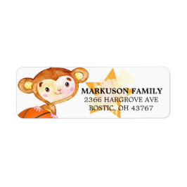 Cute Little Monkey Basketball Party Returadress Etikett