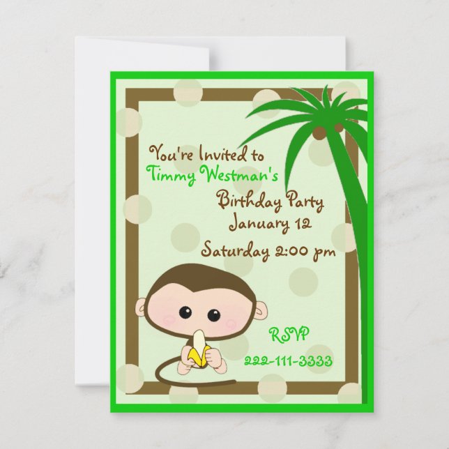 Cute Little Monkey Birthday-inbjudan Inbjudningar (Framsida)