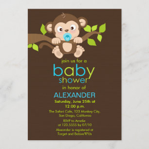 Cute Little Monkey Boy Baby Shower-inbjudan Inbjudningar
