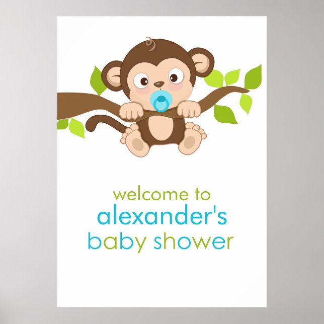 Cute Little Monkey Boy Baby Shower Poster (Framsidan)