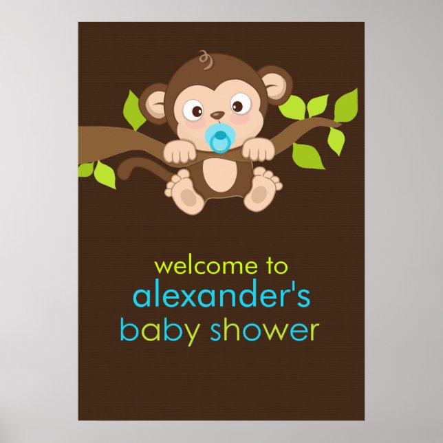 Cute Little Monkey Boy Baby Shower Poster (Framsidan)