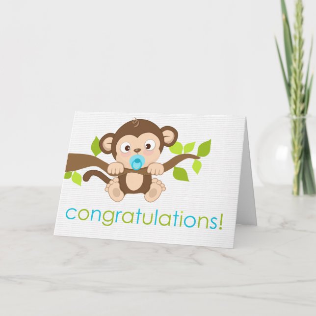 Cute Little Monkey Boy Greeting Card Kort (Framsida)