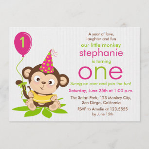 Cute Little Monkey First Birthday-inbjudan Inbjudningar