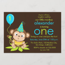 Cute Little Monkey First Birthday-inbjudan