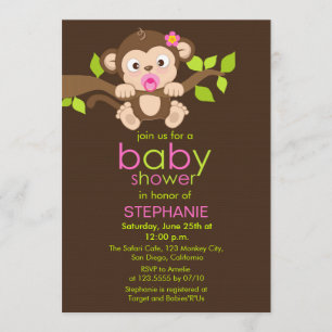 Cute Little Monkey Girl Baby Shower-inbjudan Inbjudningar