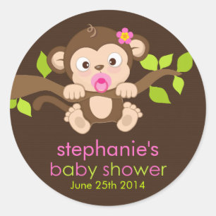 Cute Little Monkey Girl Baby Shower Runt Klistermärke
