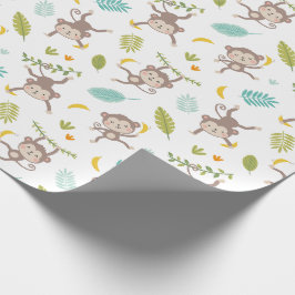 Cute Little Monkey med bananer och blad vit Presentpapper