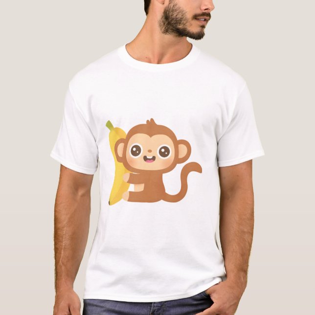Cute Little Monkey och Banana T Shirt (Framsida)