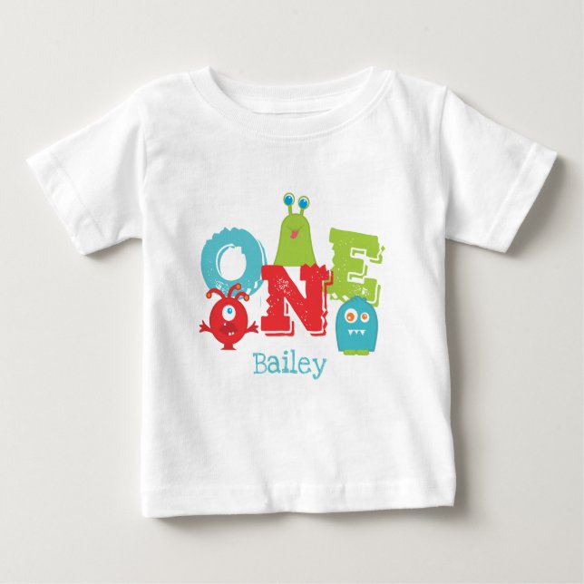 Cute Little Monster 1:a födelsedag T Shirt (Framsida)