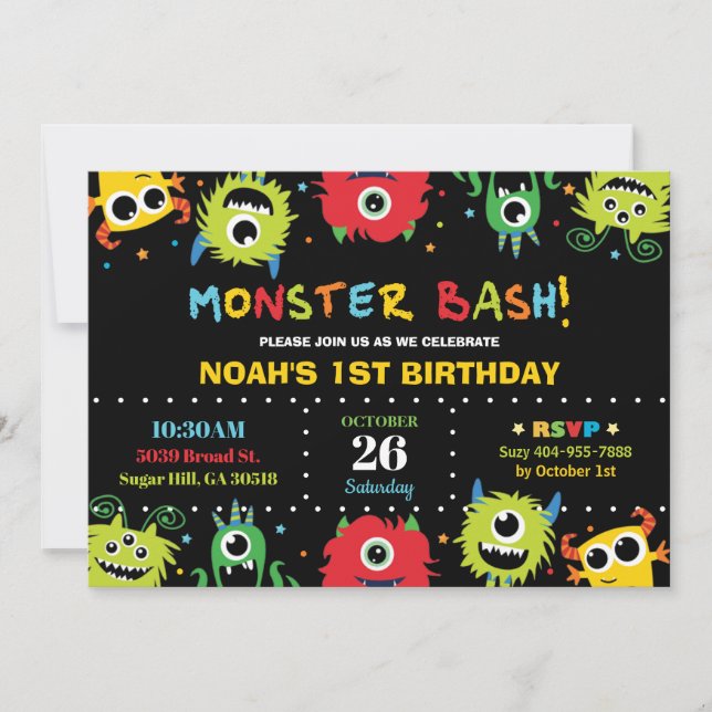 Cute Little Monster Bash Boy Birthday-inbjudan Inbjudningar (Framsida)
