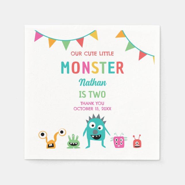 Cute Little Monster Birthday Boy Halloween Pappersservett (Framsidan)