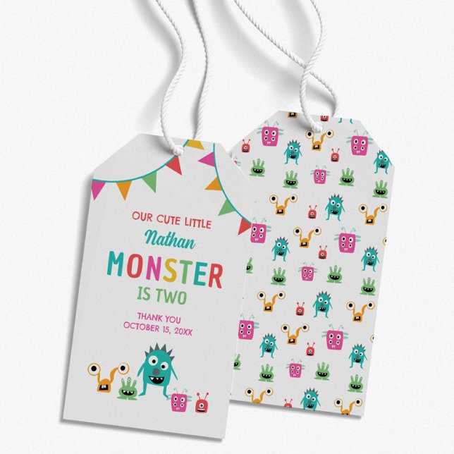 Cute Little Monster Birthday Boy Halloween Presentetikett (Skapare uppladdad)