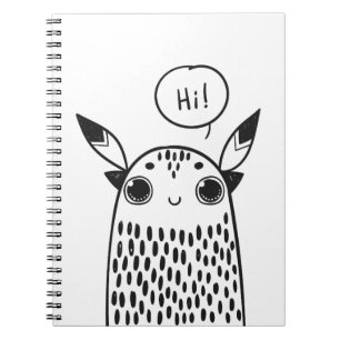 Cute Little Monster Black and White Illustrated Anteckningsbok