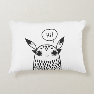 Cute Little Monster Black and White Illustrated Prydnadskudde