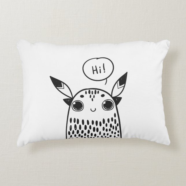 Cute Little Monster Black and White Illustrated Prydnadskudde (Framsidan)