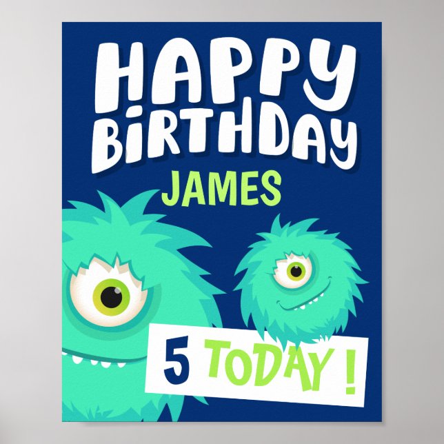 Cute Little Monster Blue Poster (Framsidan)