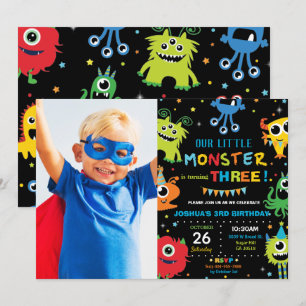 Cute Little Monster Boy 1:a födelsedagen Vibrant P Inbjudningar