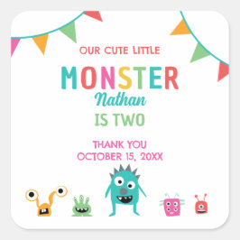 Cute Little Monster Födelsedagsfest Tack Fyrkantigt Klistermärke