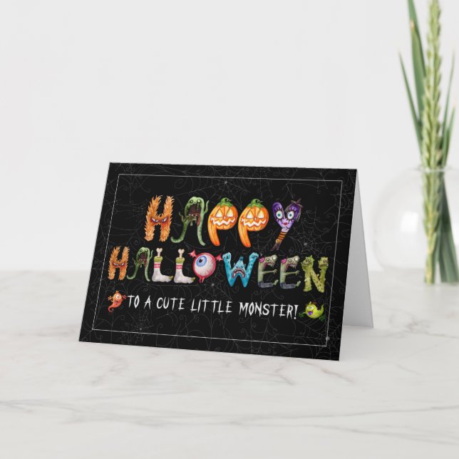 Cute Little Monster Funny Halloween Typography Helgkort (Framsida)