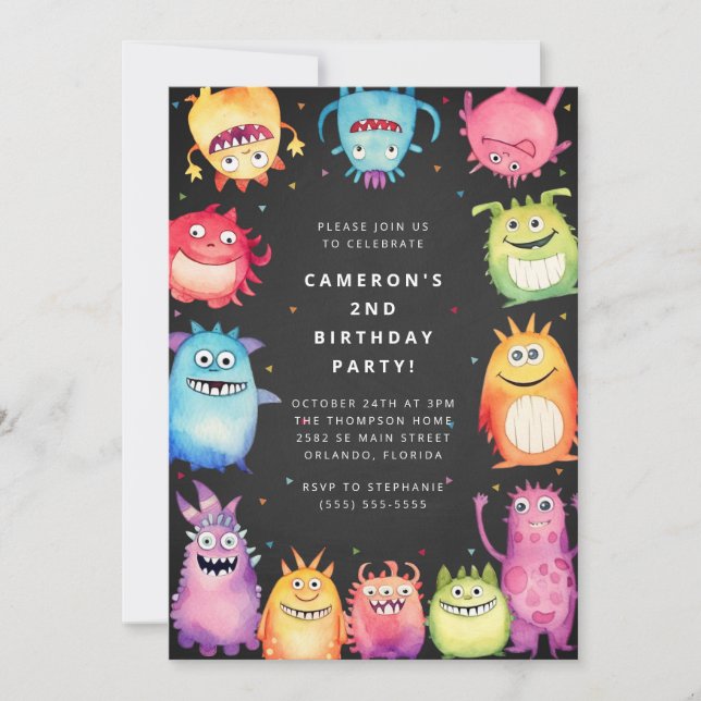 Cute Little Monster Kids Birthday Invitation Inbjudningar (Framsida)