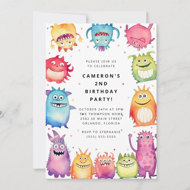 Cute Little Monster Kids Birthday Invitation Inbjudningar (Framsida)
