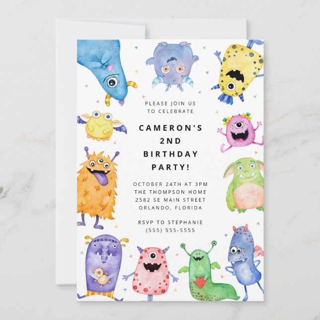 Cute Little Monster Kids Birthday Invitation Inbjudningar (Framsida)