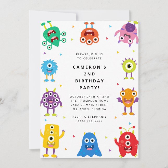 Cute Little Monster Kids Birthday Invitation Inbjudningar (Framsida)