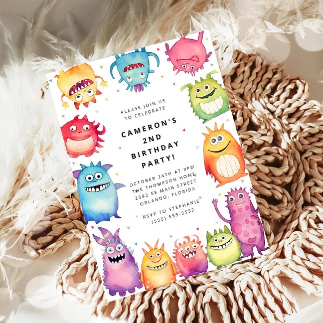 Cute Little Monster Kids Birthday Invitation Inbjudningar (Skapare uppladdad)