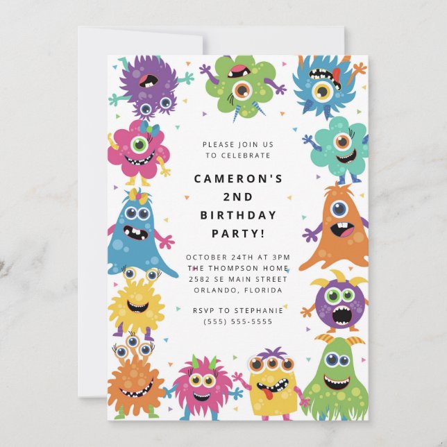 Cute Little Monster Kids Birthday Invitation Inbjudningar (Framsida)