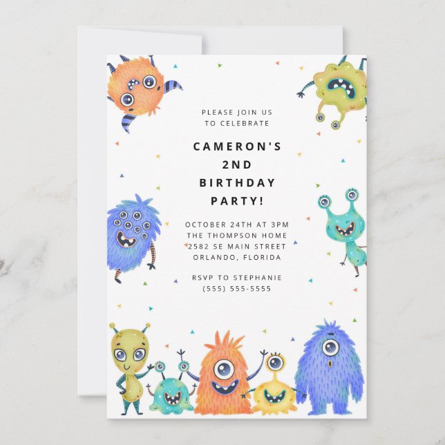 Cute Little Monster Kids Birthday Invitation Inbjudningar (Framsida)
