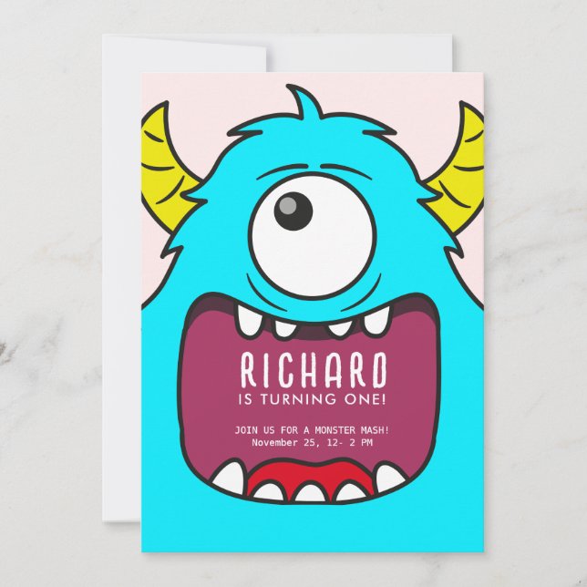 Cute Little Monster Mash Blue ThBäste Birthday Par Inbjudningar (Framsida)