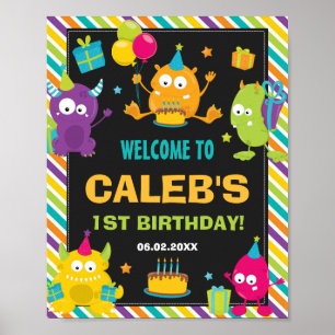Cute Little Monsters 1:a födelsedag Party Välkomme Poster