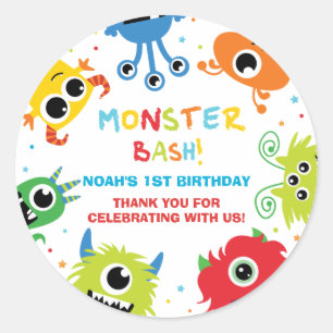 Cute Little Monsters 1a Birthday Tack Favoriter Runt Klistermärke