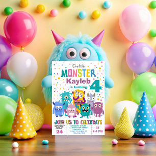 Cute Little Monsters Colorful Barns födelsedag Par Inbjudningar