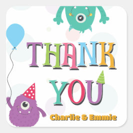 Cute Little Monsters Födelsedagsfest Tack Fyrkantigt Klistermärke