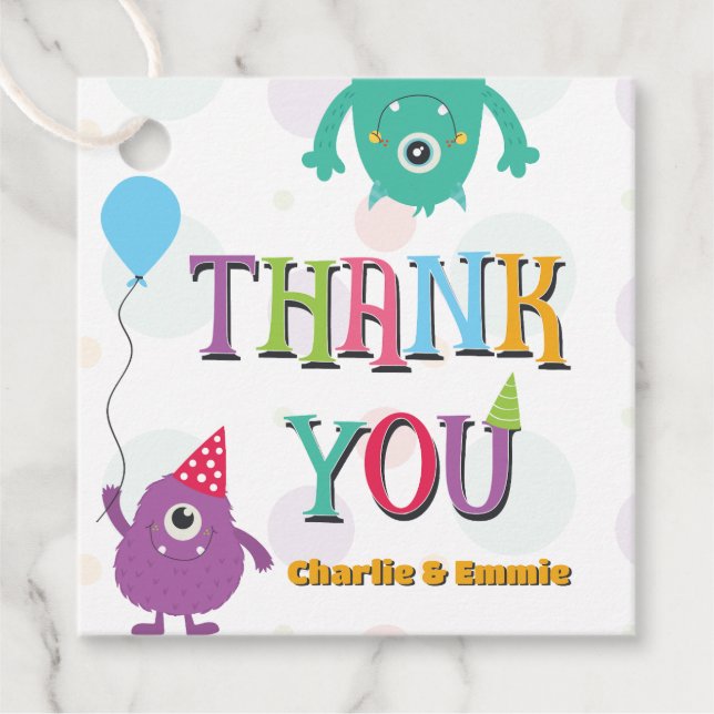 Cute Little Monsters Födelsedagsfest Tack Gåvor Etiketter (Framsida)