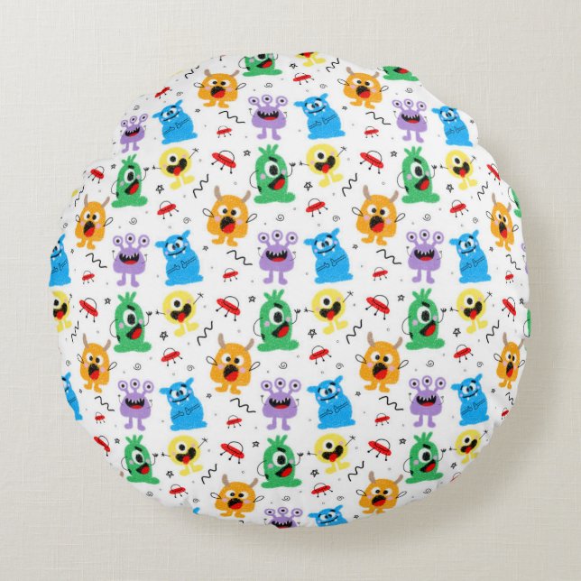 Cute Little Monsters Rund Kudde (Framsidan)