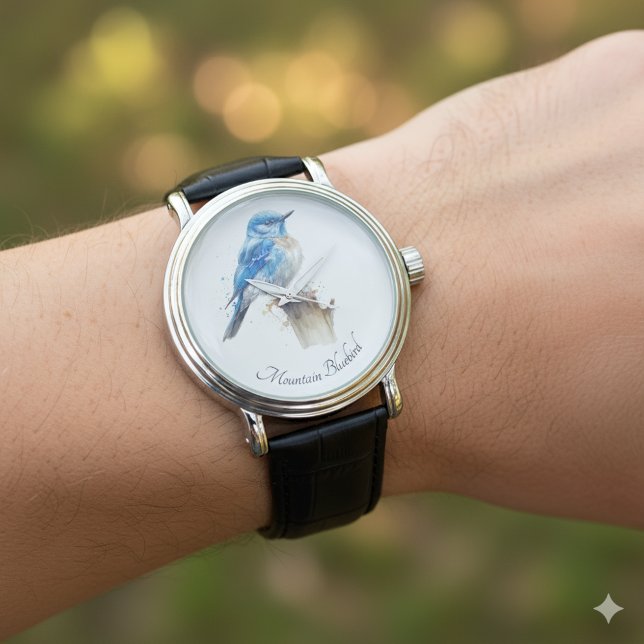 Cute Little Mountain Bluebird Watercolor, anpassni Armbandsur (Skapare uppladdad)